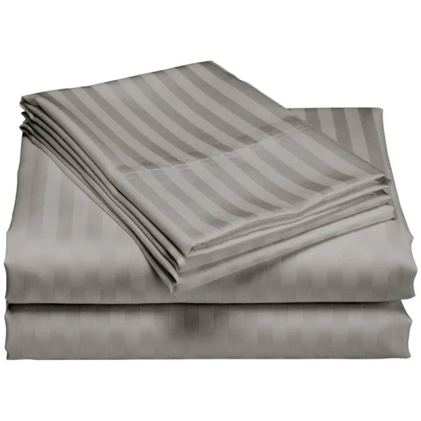 1200 Thread Count Cotton Deep Pocket Luxury Hotel Stripe Sheet Set - Grey - California King
