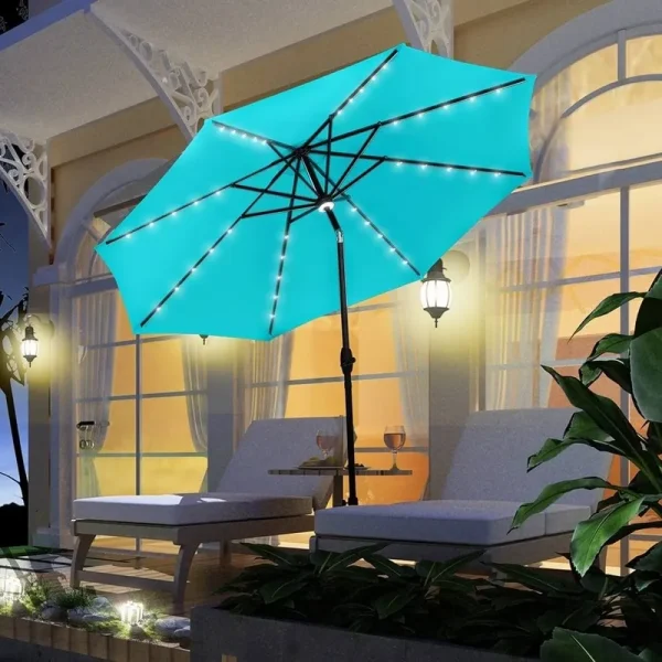 Ainfox 10ft Outdoor Patio Solar Umbrella for GardenBackyardPool - Blue