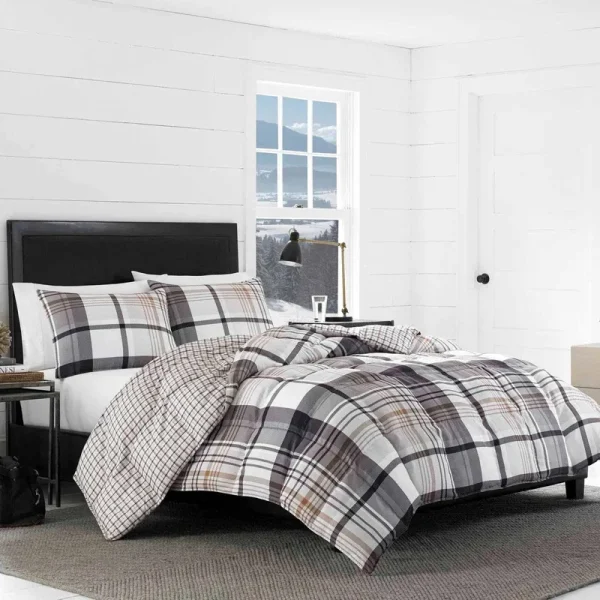 Eddie Bauer Normandy Plaid Comforter Set, Black, King