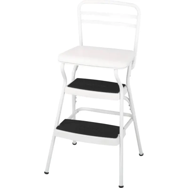 Cosco Retro Counter Chair/Step Stool with Lift-Up Seat, White