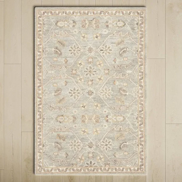 Birch Lane Airlie Oriental Handmade Tufted Wool Area Rug in Slate/Beige Rug Size: Rectangle 5' x 8'
