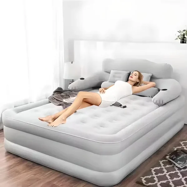 Xunka Air Mattress Queen with Built - in Pump and Headboard，inflatable Portable Mattress for Home, Camping & Guests, Gray