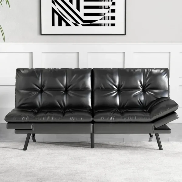 Smiaoer Futon Sofa Convertible Couch Memory Foam Sofa Bed, Black