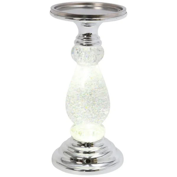 Gerson 10.25-Inch Battery Operated Water Globe Candle Holder, Silver