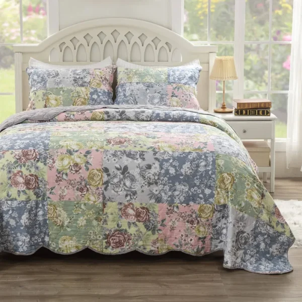 Greenland Home Fashions Emma Patchwork Floral Print Cotton Quilt Set - Full - Queen