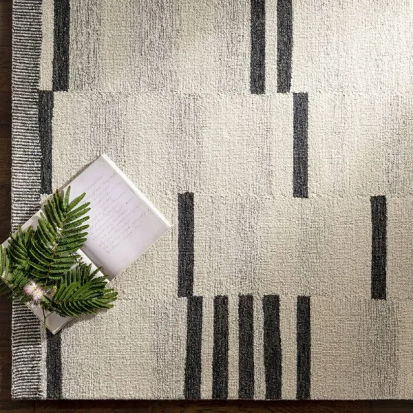 Uptown Striped Handmade Tufted Wool Cream/Black Area Rug AllModern Rug Size: Rectangle 4' x 6'