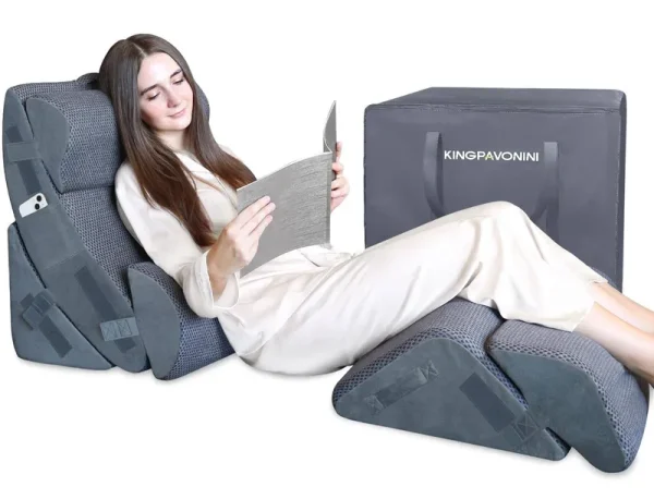 KingPavonini 6pcs Orthopedic Bed Wedge Pillow for Sleeping, Post Surgery Memory Foam for Back, Neck, Leg Support, Acid Reflux, Gerd with Travel Bag