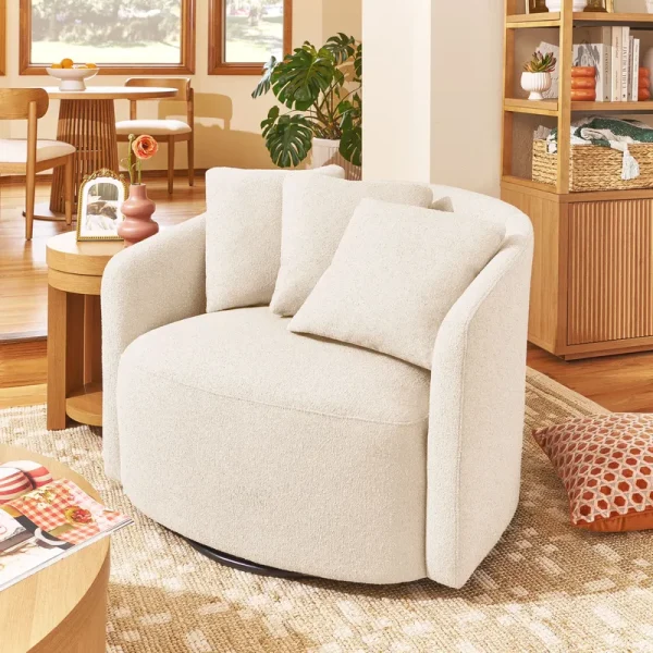 Beautiful Drew Accent Chair by Drew Barrymore, Cream Boucle