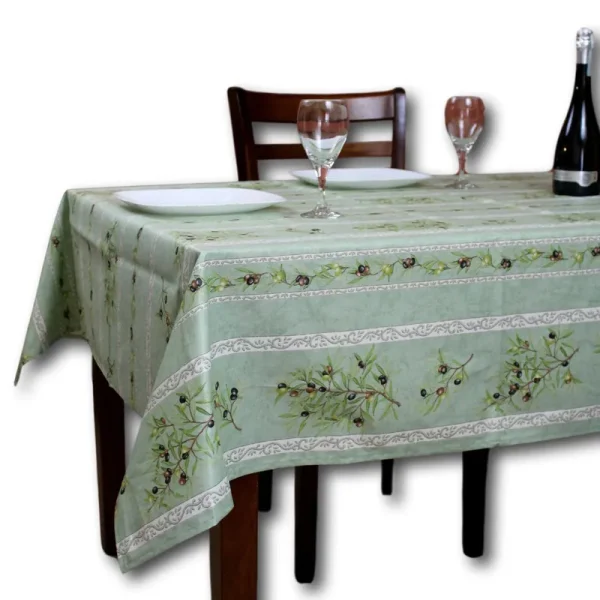 La Cigale Wipeable Tablecloth Spillproof Acrylic Coated Floral Cotton French Provencal Tablecloth for Rectangle Tables 60 x 78 Inches Green Olive