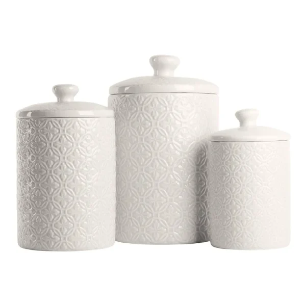 10 Strawberry Street Hampton Embossed 3 Piece Ceramic Canister Set (White)