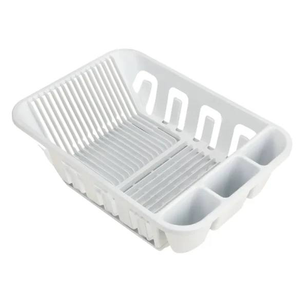 Mainstays 2 Piece Plastic Kitchen Sink Set, Dish Rack with Slide-Out Drip Tray, White