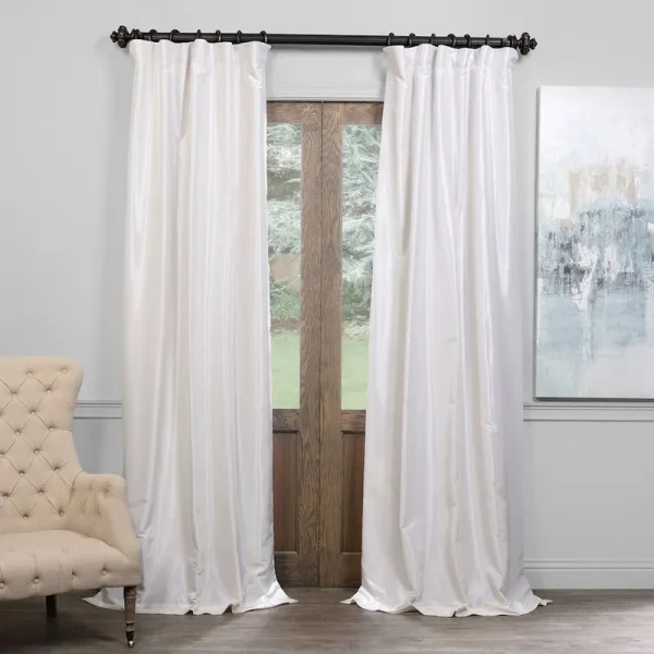 Eff Blackout Vintage Textured Faux Dupioni Window Curtain, White, 50x84