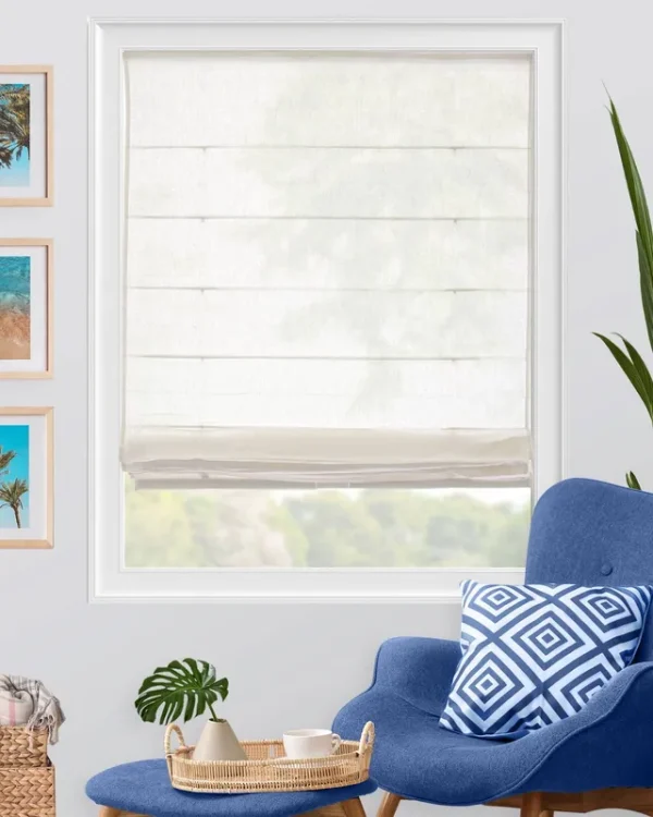 Chicology Cordless Roman Shades, Semi-Sheer - 27"W x 64"H - Pacific White