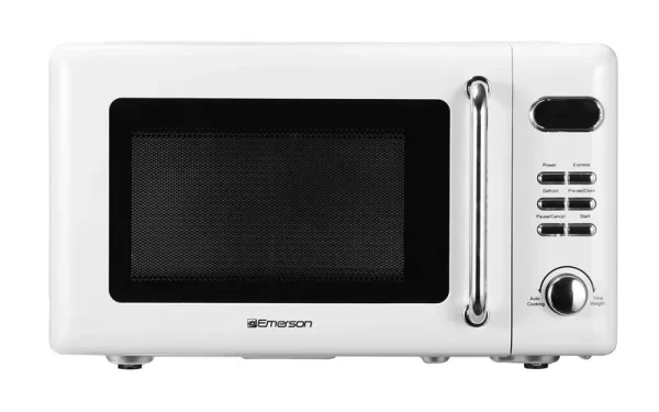 Emerson 0.7 cu ft, 700W White Retro Countertop Microwave Oven, MWR7020W