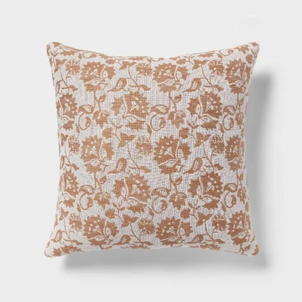 Trad Printed Floral Dec Pillow Euro Brown - Threshold