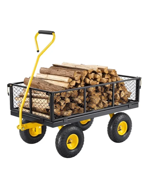 VEVOR 900 lb Heavy Duty Steel Garden Cart, Garden Wagon Cart on Wheels, Outdoor Metal Yard Utility Wagon Carts with 10" Tires and Mesh Removable Sides(Convert to Flatbed) and 180rotating Handle