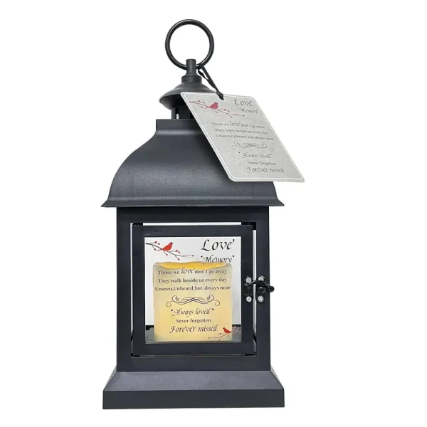 Sympathy Gift Memorial Lantern with Flickering LED Candle for Loss of Mom/Dad/Loved One Bereavement Gifts for Funeral Memorial Service (Black 13.5")