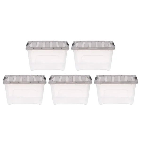 Iris 32 Qt. Stack & Pull Clear Plastic Storage Box, Lid Gray (Pack of 5)