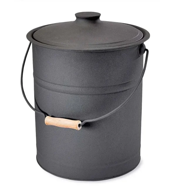 Plow & Hearth Double Bottom Galvanized Steel Ash Bucket with Handle, Black