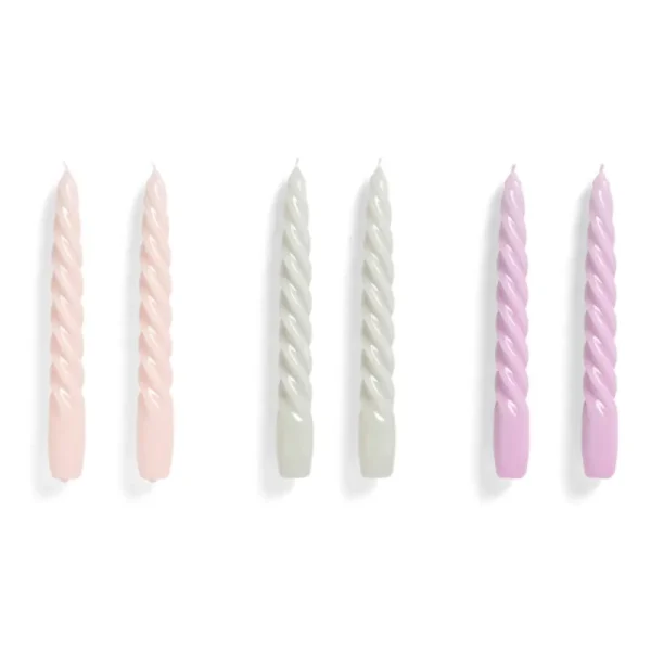 Hay Twist Candles, Set of 6, Light Rose - Light Grey - Lilac