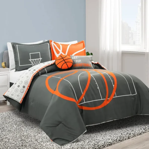 Lush Decor Basketball Game Reversible Oversized Comforter Charcoal 5pc Set Full/Queen