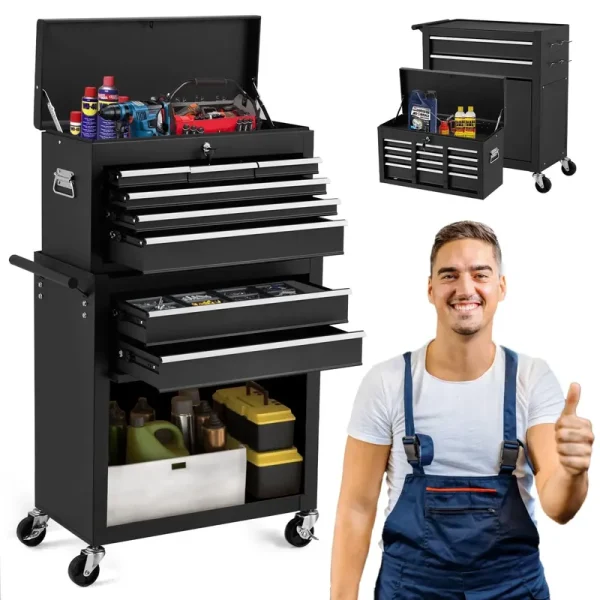 AECOJOY Rolling Tool Chest with Wheels and  8 Drawers, Detachable Metal Tool Box with Drawers