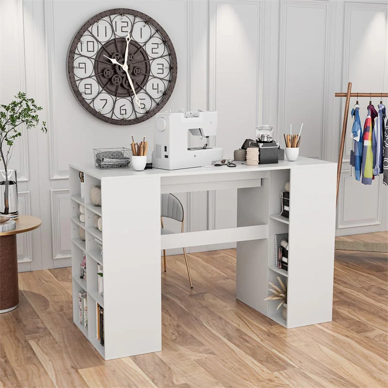 Eletriclife 53" Counter Height Sewing Craft Table with 14 Storage Cubes, Large Drawer & Cabinet