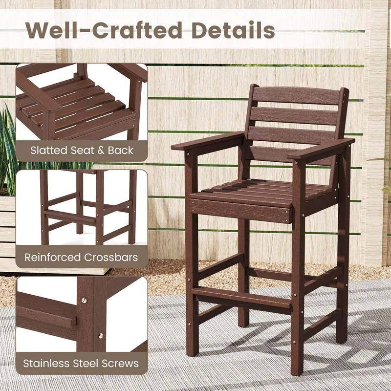 Eletriclife Patio HDPE Adirondack Bar Chairs with Wide Armrests