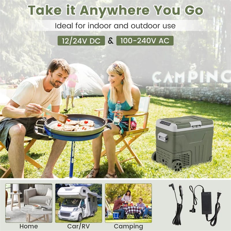 Eletriclife 12/24V Car Refrigerator Portable Car Fridge Freezer Electric Cooler with Wheels & Adjustable Range for Camping RV Travel