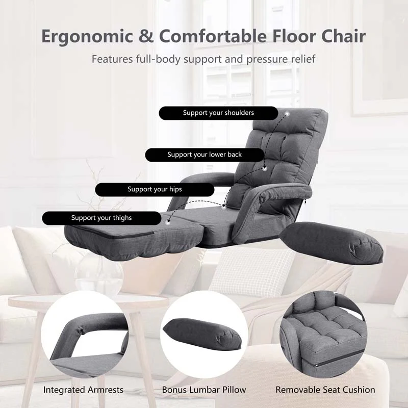 Eletriclife Folding Lazy Floor Chair Sofa with Armrests and Pillow