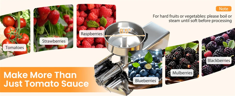 Eletriclife 450W Electric Tomato Strainer Commercial Stainless Steel Sauce Maker 350 lbs/h Food Milling Machine