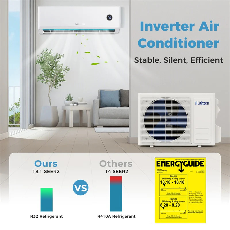 Eletriclife 18000 BTU 18.1 SEER2 208-230V Wifi Smart Mini Split Air Conditioner & 1.5 Ton Heat Pump System, Cools Up to 1000 Sq.Ft
