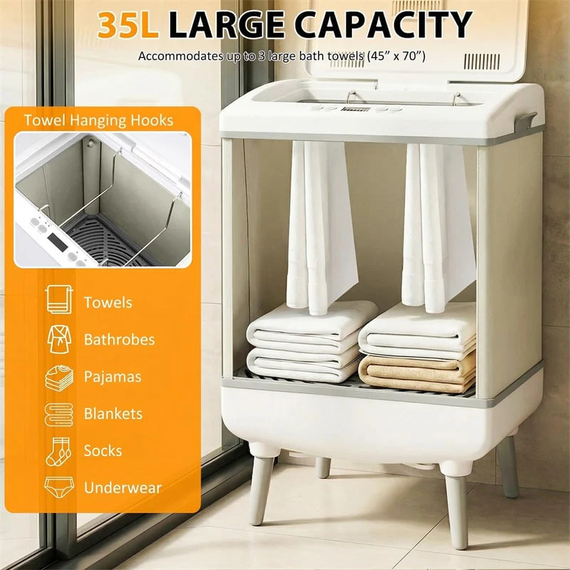 Eletriclife 35L Large Towel Warmer Bucket for Bathroom with Heat/Dry Mode Fits 3 Oversized 45"x70" Towels
