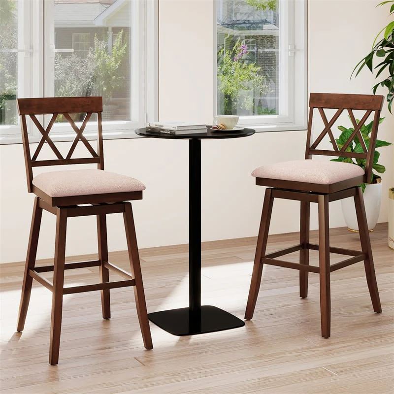 Eletriclife Set of 2 Swivel Bar Stools 29" Bar Height Chairs with Back, Padded Seat & Rubber Wood Frame for Kitchen Island