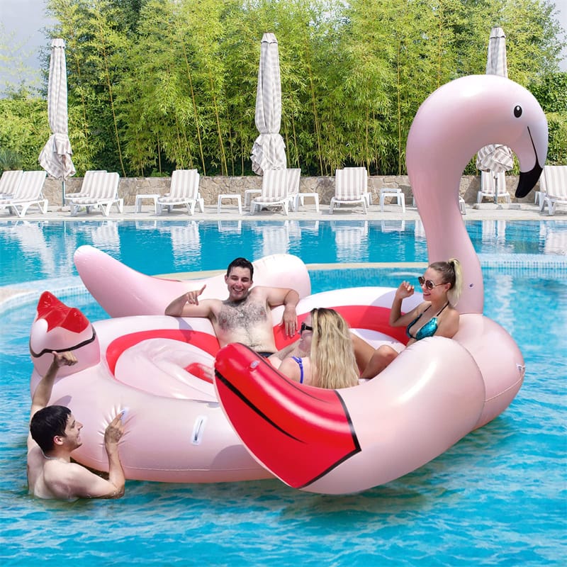 4-6 Person Giant Pool Float, Inflatable Floating Island with Electric Pump & Cup Holders for Pool, Lake, Beach Parties