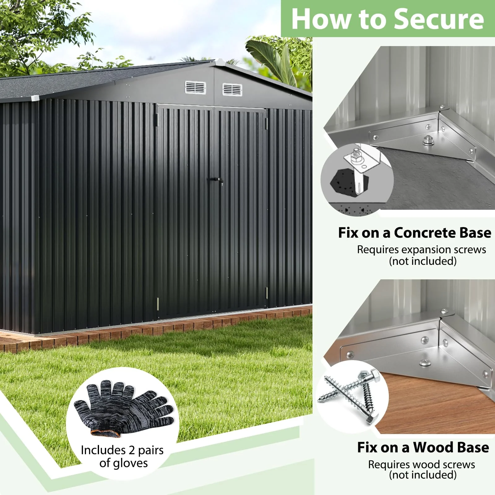 Eletriclife 12 x 9.8 Feet Outdoor Storage Shed with Lockable Door and Pitched Roof