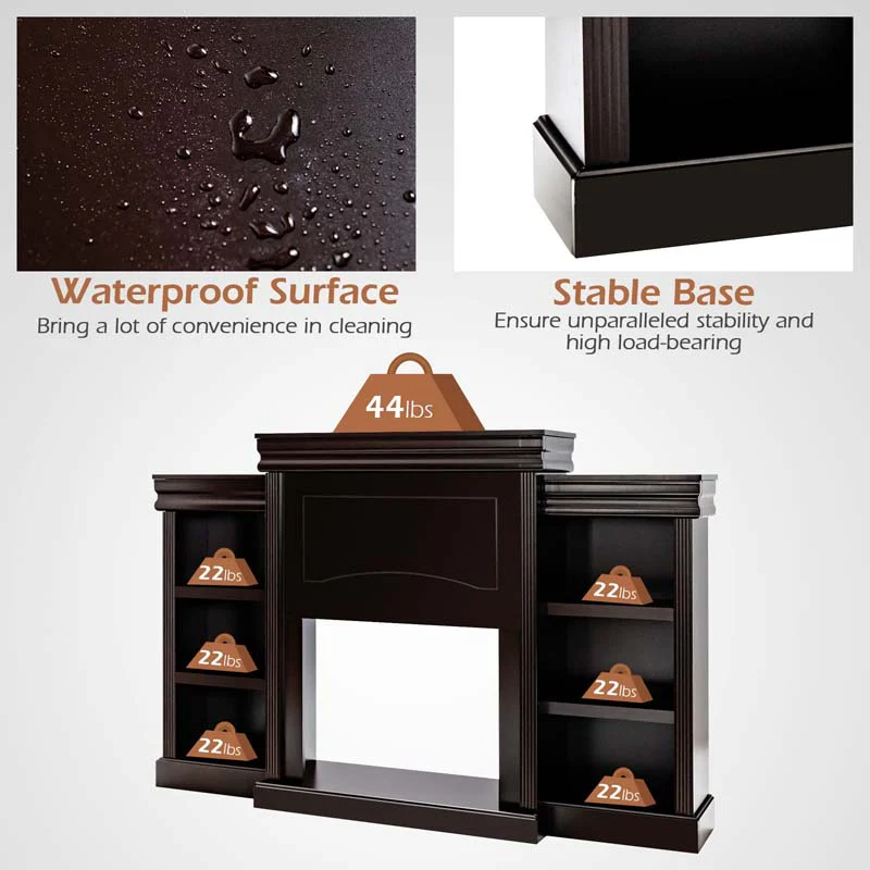 Eletriclife 70 Inch Modern Fireplace Media Entertainment Center with Bookcase