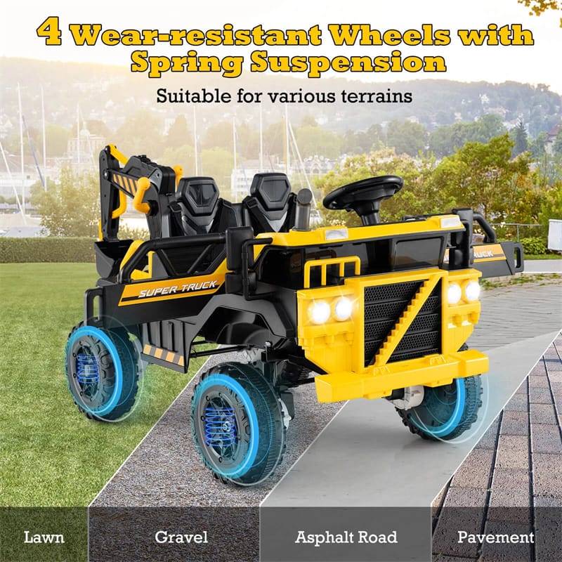 Eletriclife 24V Ride-On Excavator 4WD Electric Construction Truck with Remote Control for Kids Ages 3