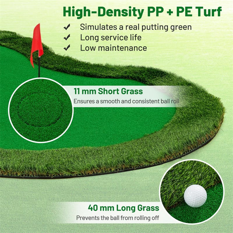 Eletriclife 10FT x 5FT Golf Putting Green Indoor Outdoor Professional Golf Practice Mat with 3 Holes