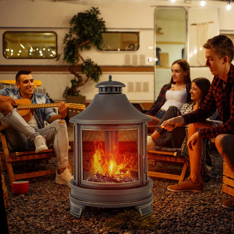 Eletriclife 30 Inch Outdoor Fire Pit Chiminea with Grill for Garden BBQ