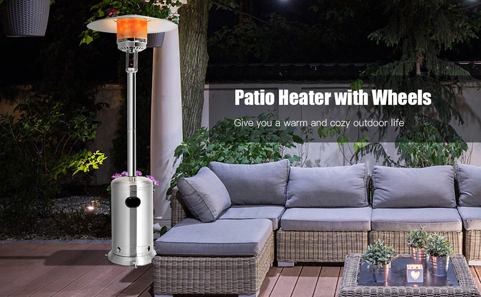 Eletriclife 50,000 BTU Propane Patio Heater Standing Stainless Steel Outdoor Heater with Wheels