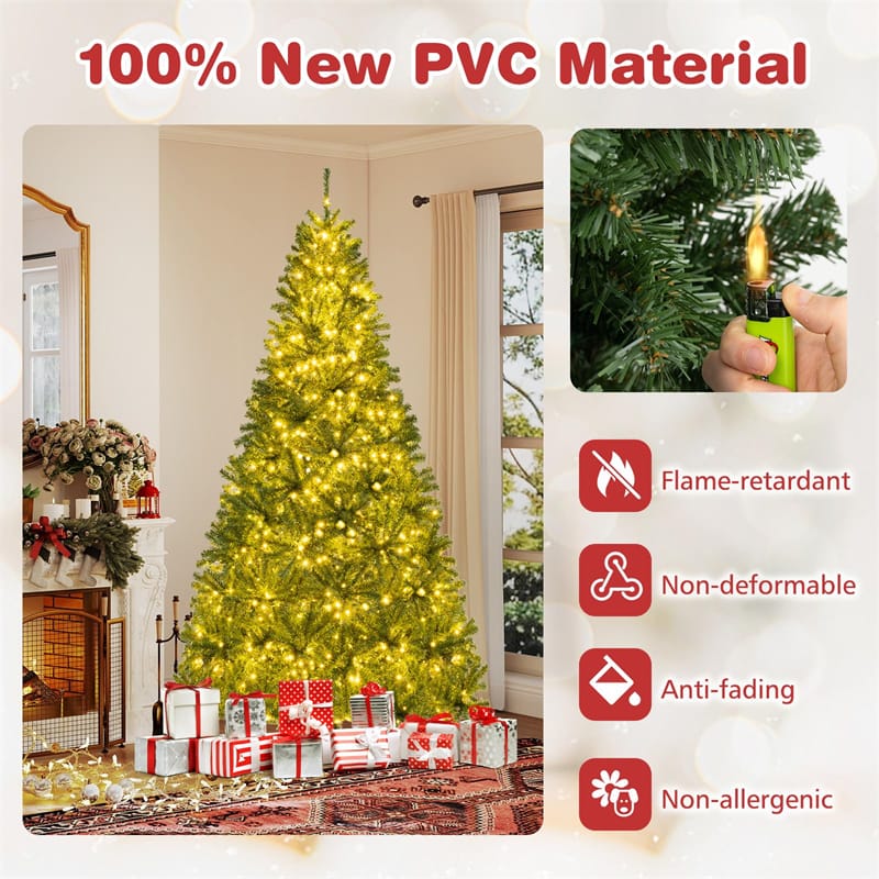 6/7/8FT Pre-Lit Artificial Christmas Tree Hinged with Remote Control & Warm White LED Lights for Holiday Decor