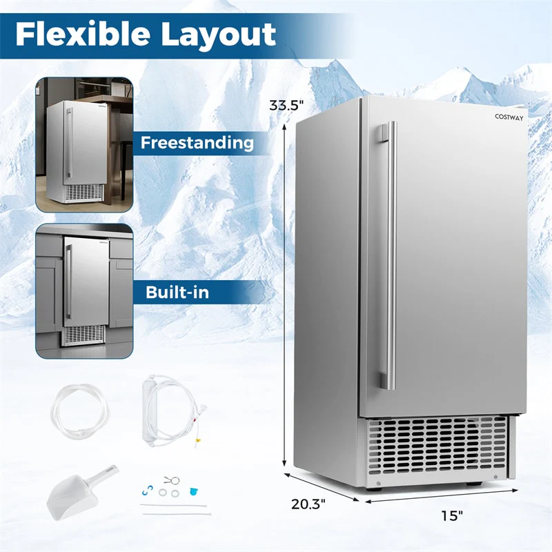 Eletriclife 90 LBS/Day Commercial Undercounter Ice Maker 15" Built-in Freestanding Ice Making & Cooling Machine