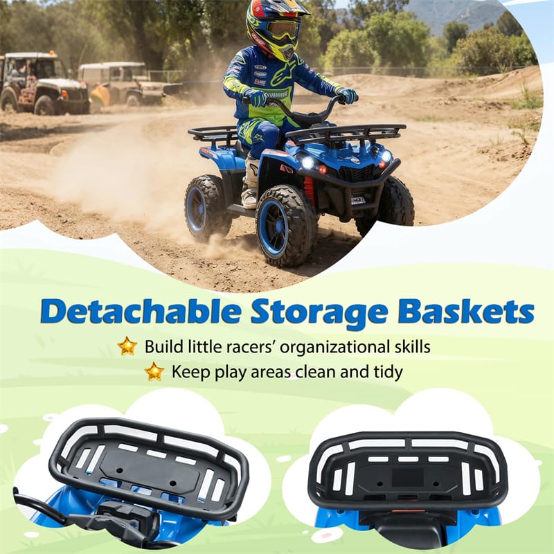 Eletriclife 24V Kids ATV Ride On Quad Electric 4 Wheeler Toy with LED Headlights & Storage