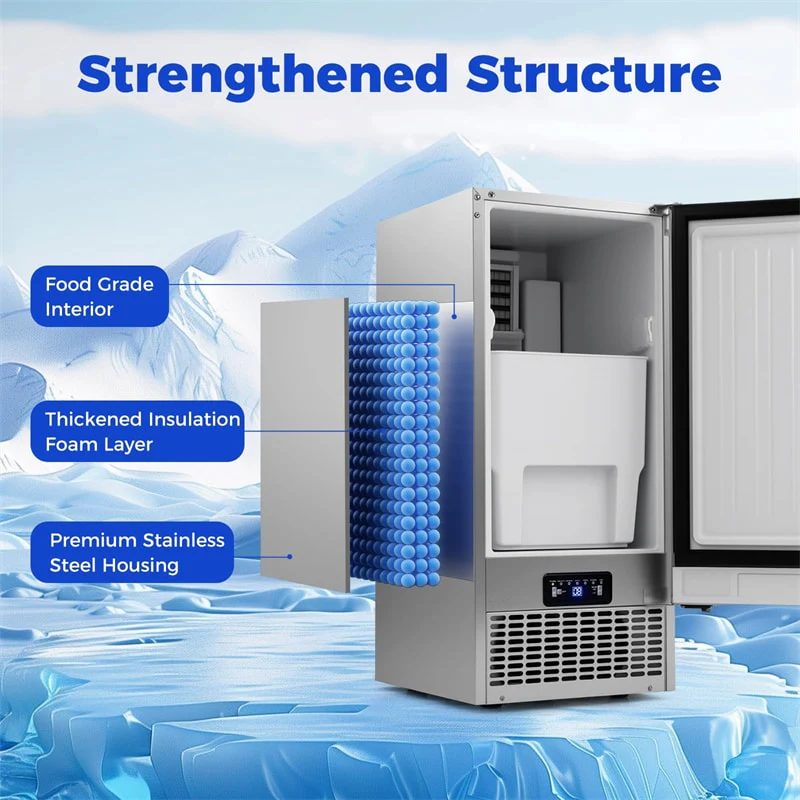 Eletriclife 110 LBS/24H Commercial Ice Maker 15" Built-in Undercounter Ice Machine with 25 LBS Storage