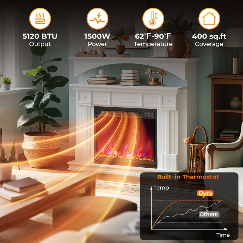 Eletriclife 1500W Electric Fireplace Insert with Remote Control