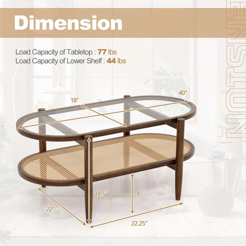Eletriclife 2-Tier Coffee Table with Tempered Glass Tabletop and Acacia Wood Frame