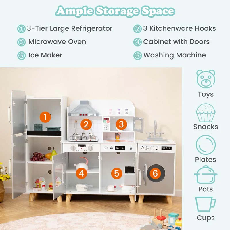 Eletriclife Kids Kitchen Playset 3-in-1 with Refrigerator and Washing Machine
