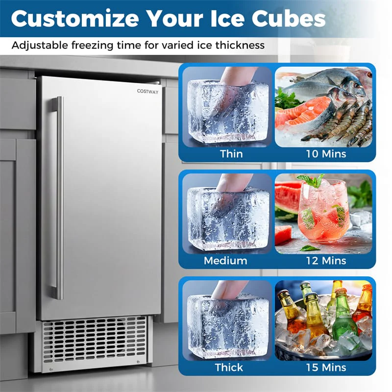 Eletriclife 90 LBS/Day Commercial Undercounter Ice Maker 15" Built-in Freestanding Ice Making & Cooling Machine