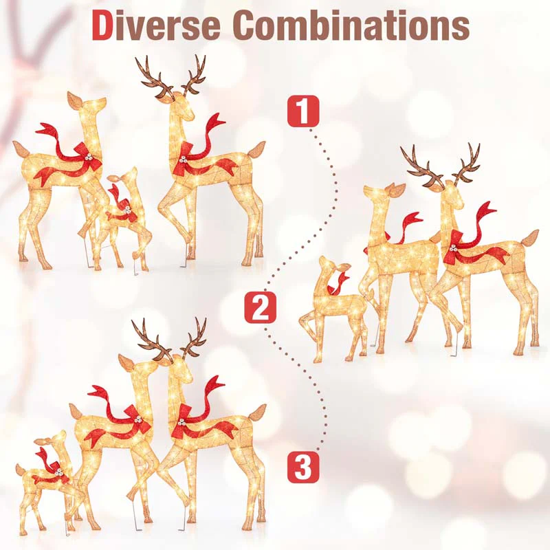 Eletriclife 3-Piece Pre-Lit Christmas Deer Family Set